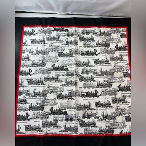 Steam Locomotive Train Print Bandans with Red Border